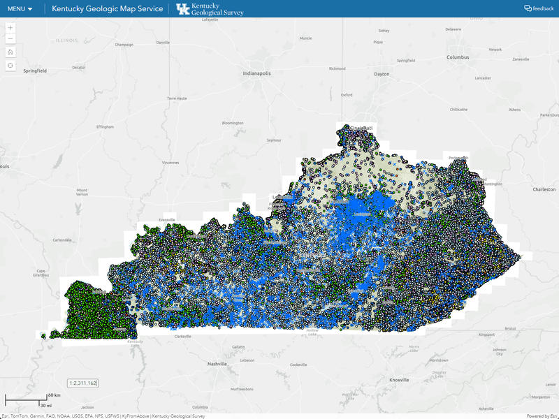 Preview of Water Wells and Springs Map - Kentucky Geologic Map Service
