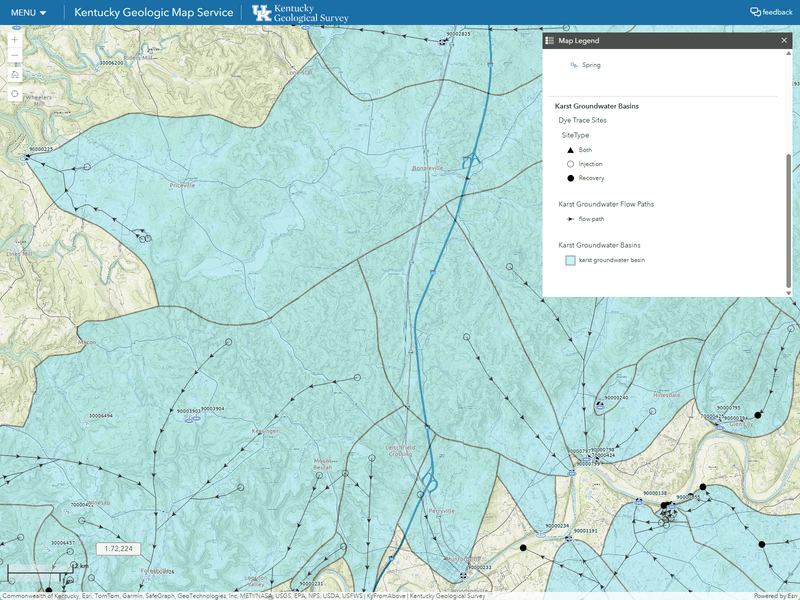 Preview of Karst Basins and Dye Traces - Kentucky Geologic Map Service