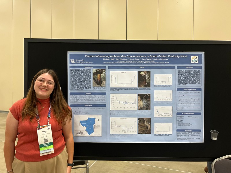 Madison High, KGS employee and 2024 Potter Intern, presenting her research at the 2025 GSA Annual Meeting in San Antonio.