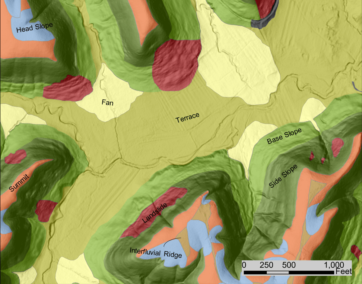 New landform maps that will enable LEM to determine where different geomorphic processes are occurring in the KY landscape.